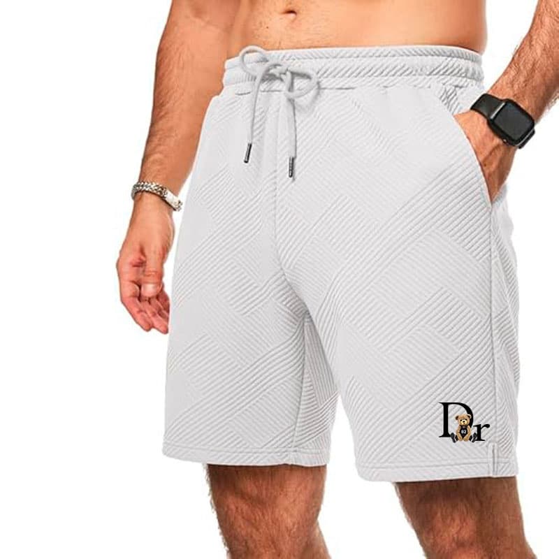 Men's Textured Knit Casual Shorts - DR Bear Print Relaxed Fit Beach Shorts