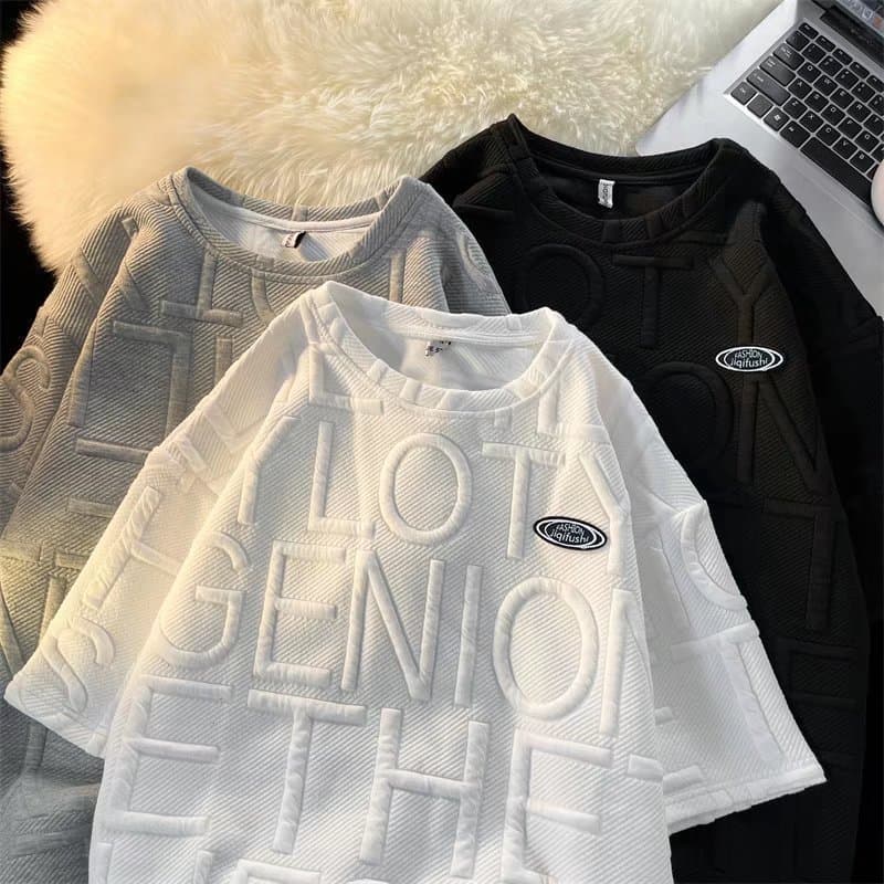 Men's clothing avy short-sleeved T-shirt men's trend ins trend white summer oversize half-sleeved loose tops