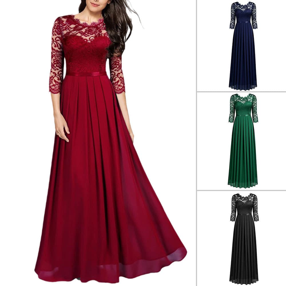 Dress Chiffon Spliced Lace Long Dress Bridesmaid Evening Dress Women's Clothing