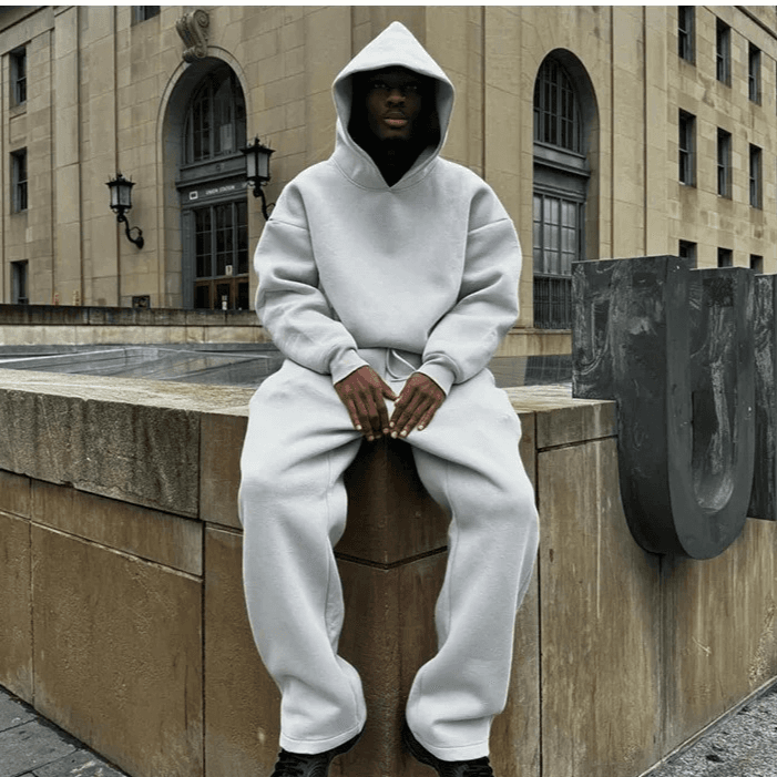 Men's Clothing Fashion Brand High Street Loose Plus Velvet Hooded Sweatshirt Loose Drawstring Sweatpants Suit Unisex