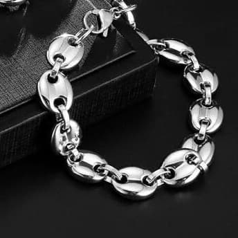 Collier en acier inoxydable avec grain de café, 11 mm x 60 cm, nez de cochon, chaîne en acier titane