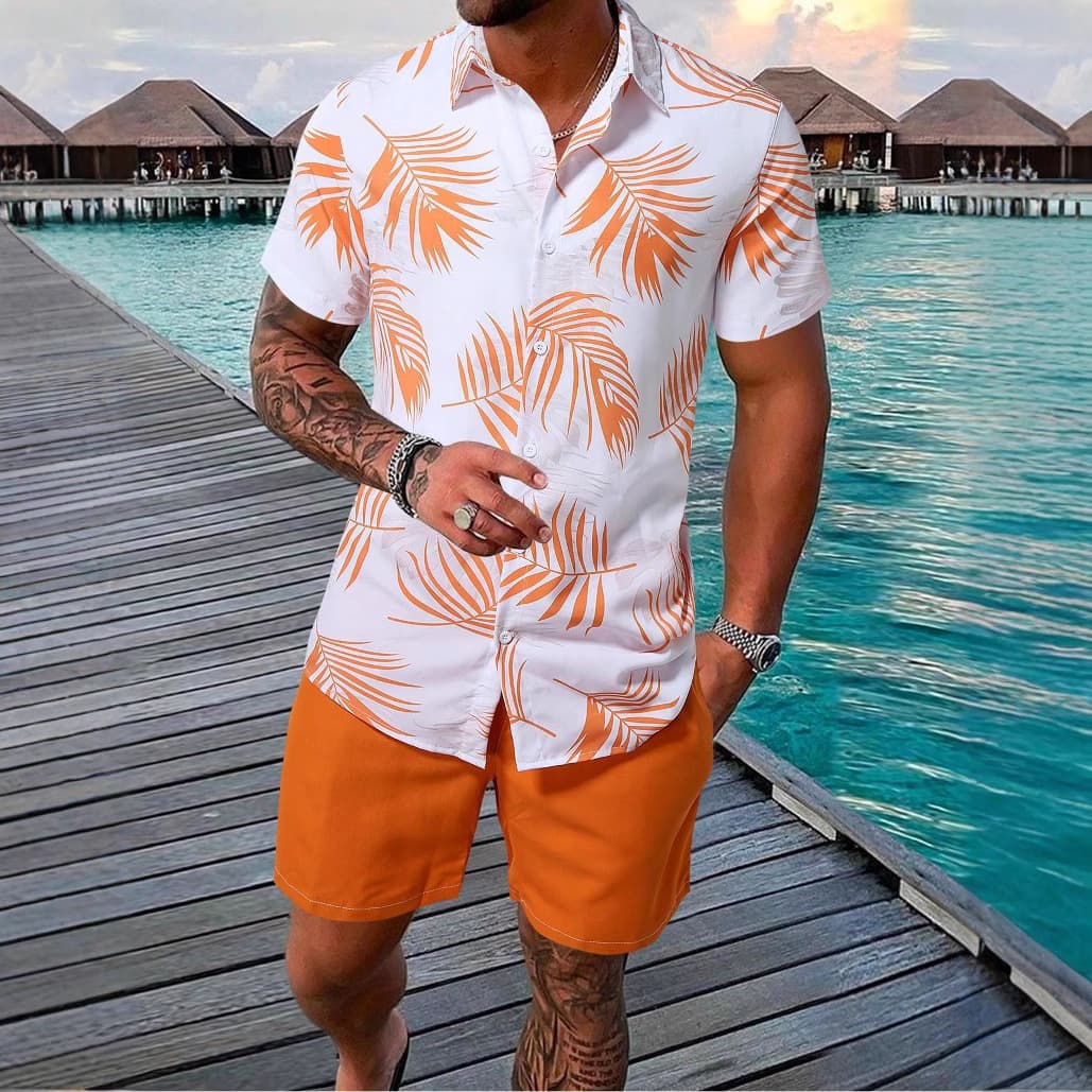 Men's Beach Short Sleeve Shirt & Shorts Set - Quick Dry Travel Outfit For Summer Vacation​