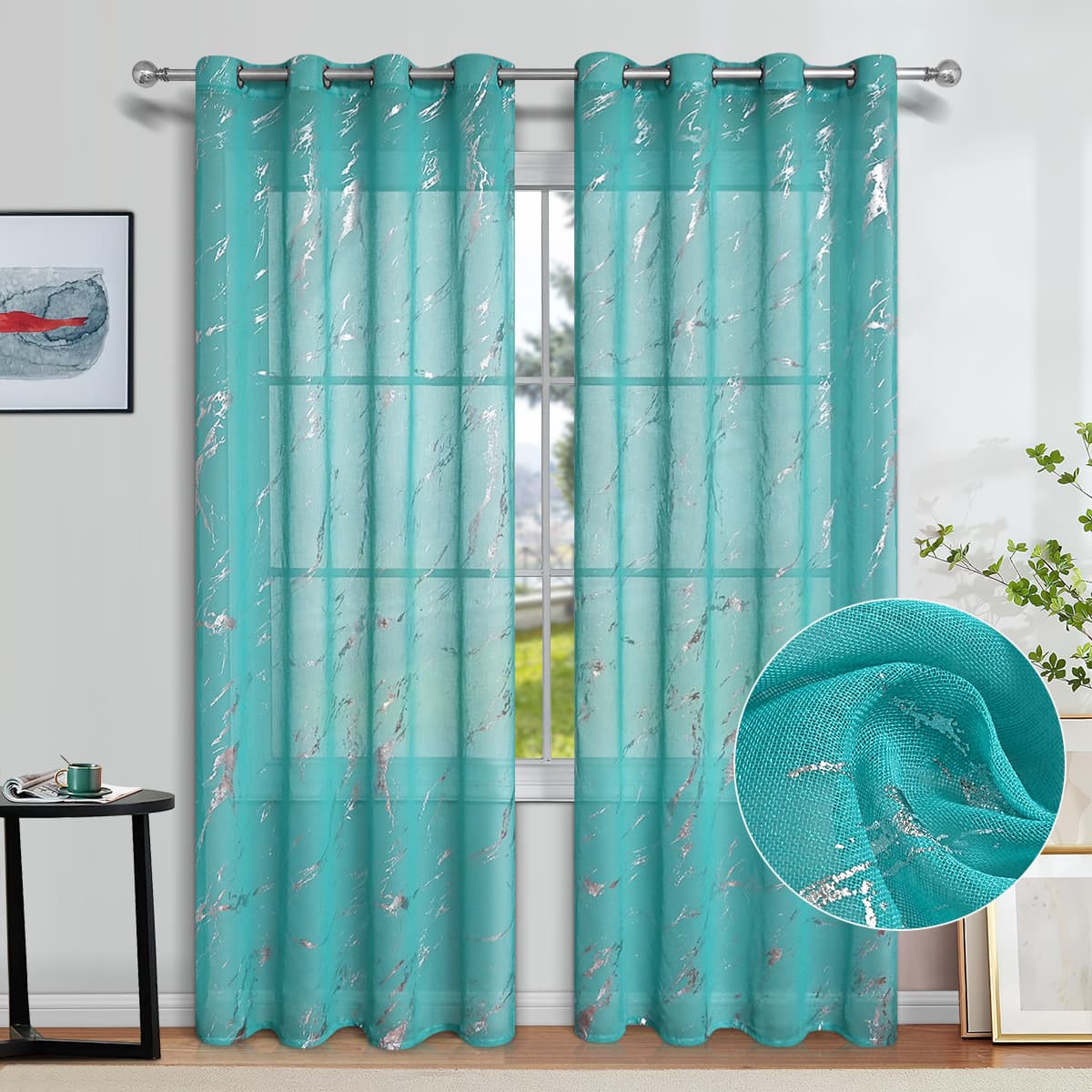 Full Dolly Hot Silver Marble Window Screen Bedroom Living Room Semi Blackout Curtain Gauze Curtain