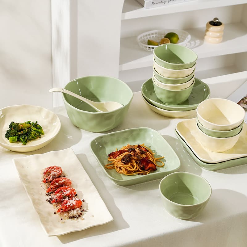 Cream Aesthetic Dinnerware Set - 16-Piece Modern Tableware For Home Minimalist Bowls & Plates With Chopsticks (Microwave & Dishwasher Safe BPA-Free)