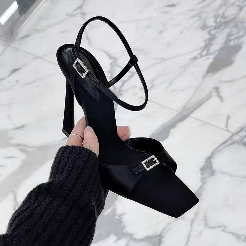 Women's Satin Strappy Heels – 9cm Stiletto Sandals With Crystal Buckle