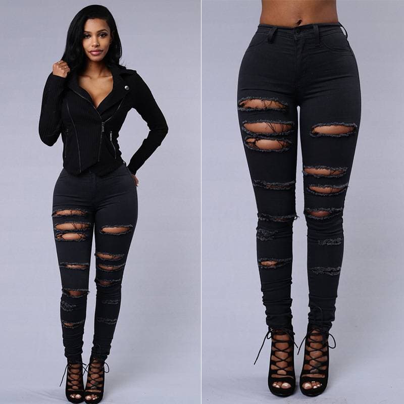 Ripped Jeans Small Leg Pants For Women