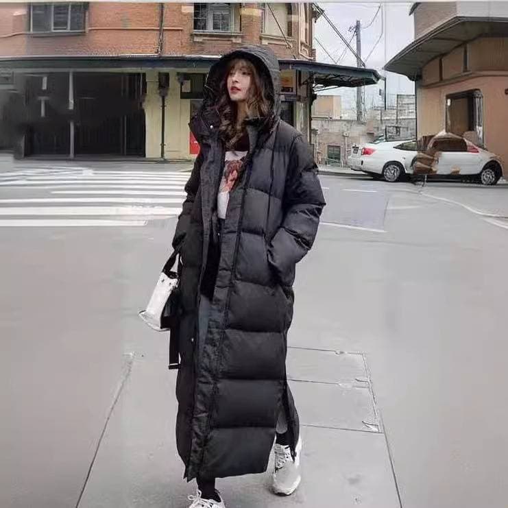 Women's Clothing Shop Big Quilt Cotton Jacket New Winter Mid Length Over Knee Black Thin Fashion