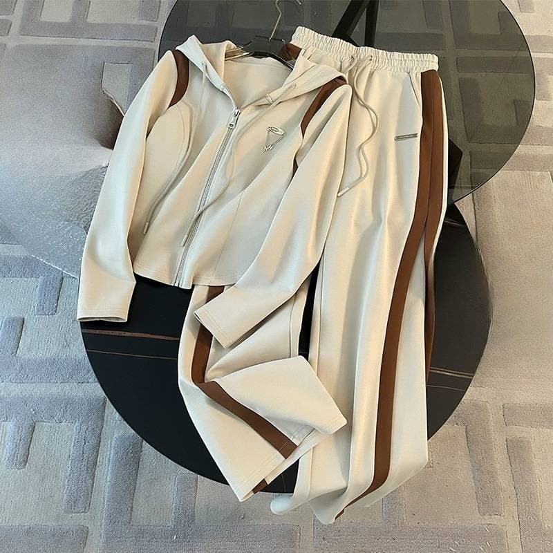 Women’s Clothing Women's Autumn Niche Leisure Sports Suits Slim Fit Hooded Zipper Jacket Wide Leg Pants Two Piece Suit Trendy
