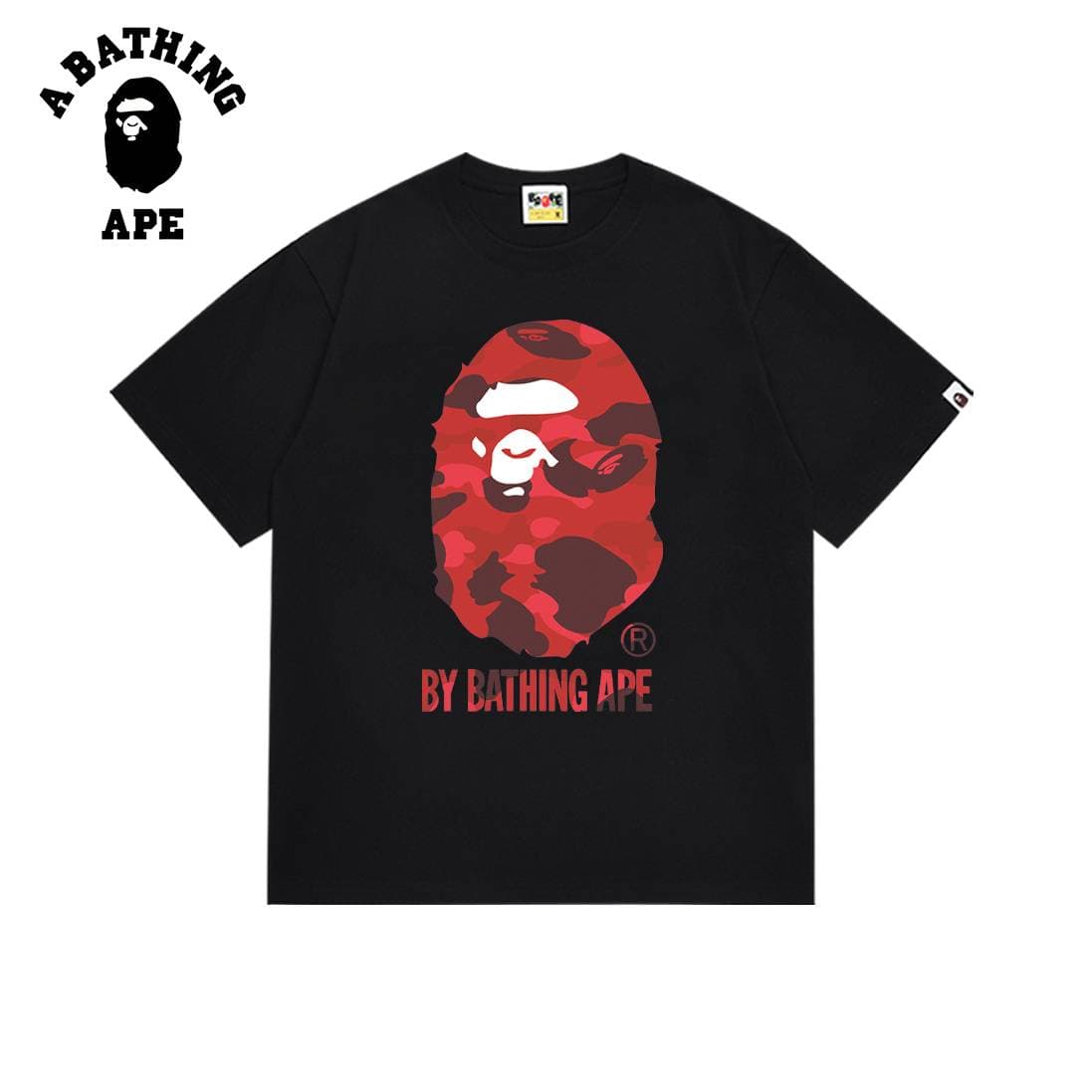 A BATHING APE BAPE-Simple Red Ape Head Men's Short Sleeved T-shirt With Letter Printed Pattern