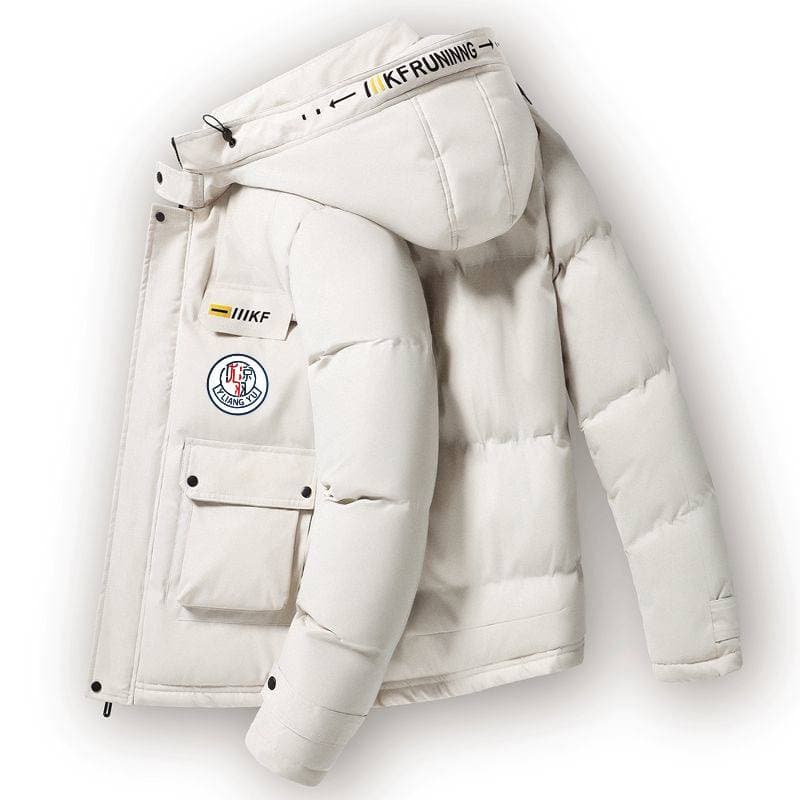 Men's Clothing 2025 New Badge Print Winter Warm Retro Loose Hooded Fashion Thick Coat