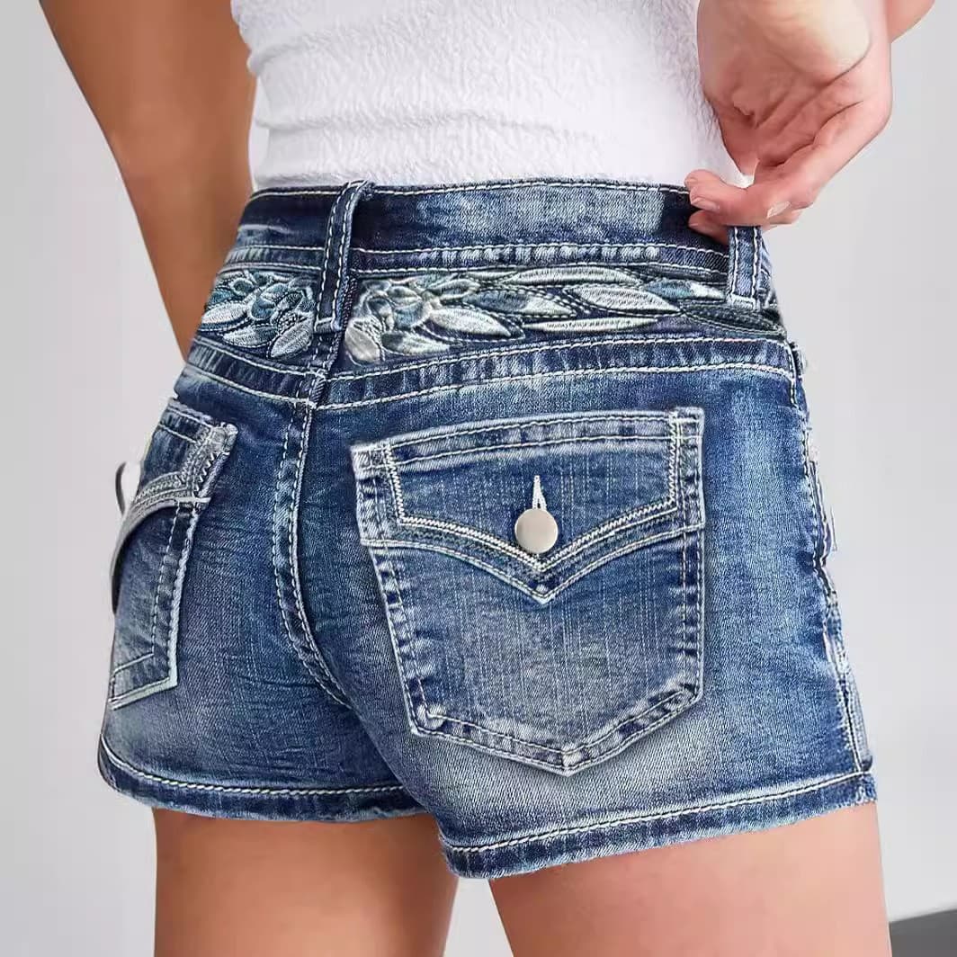 Women's Cross Border New Denim Shorts Slim Embroidery Fashion Denim Hot Pants All Match Style