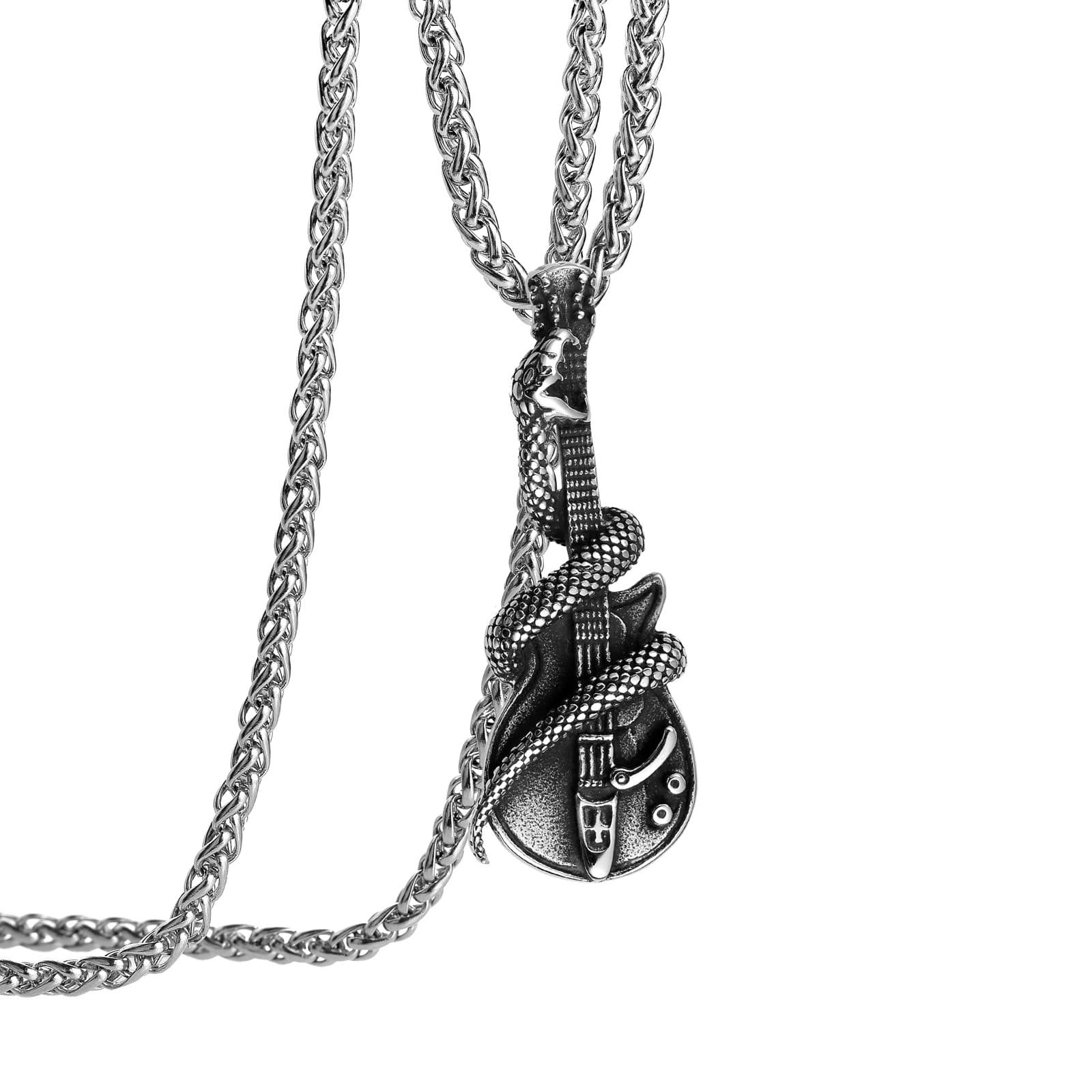 Accessories for men's jewelry, personalized rock punk necklace, stainless steel python guitar pendant