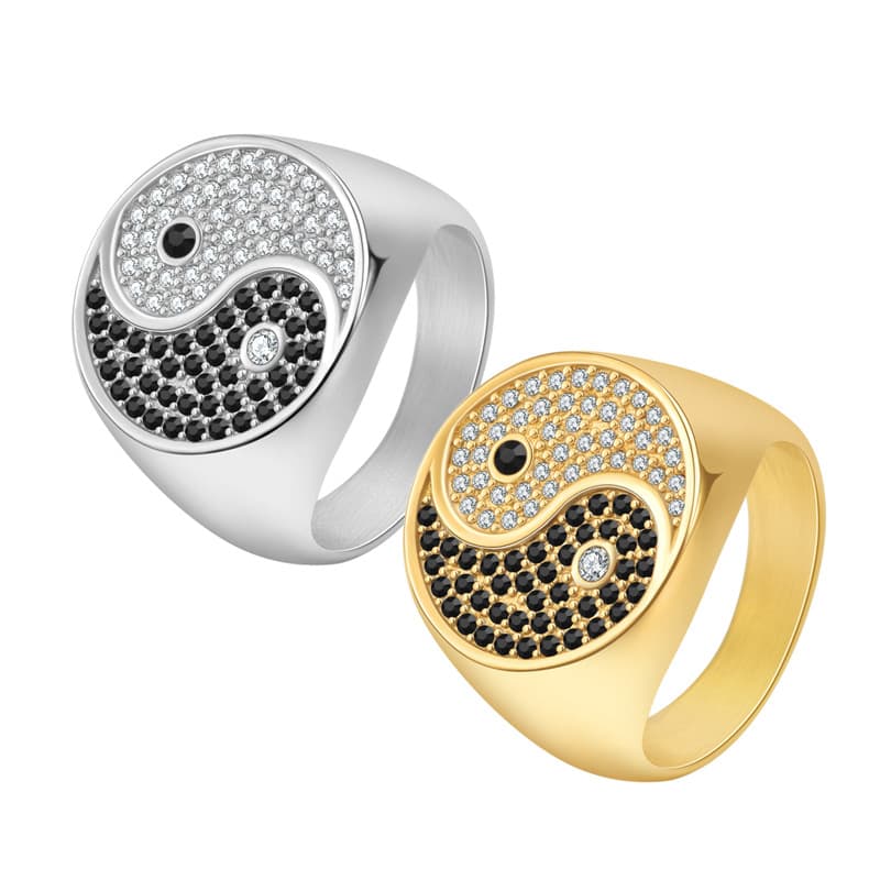 Men's Jewelry Grand Gossip Black And White Diamond Ring Trendy Stainless Steel Personality Ring