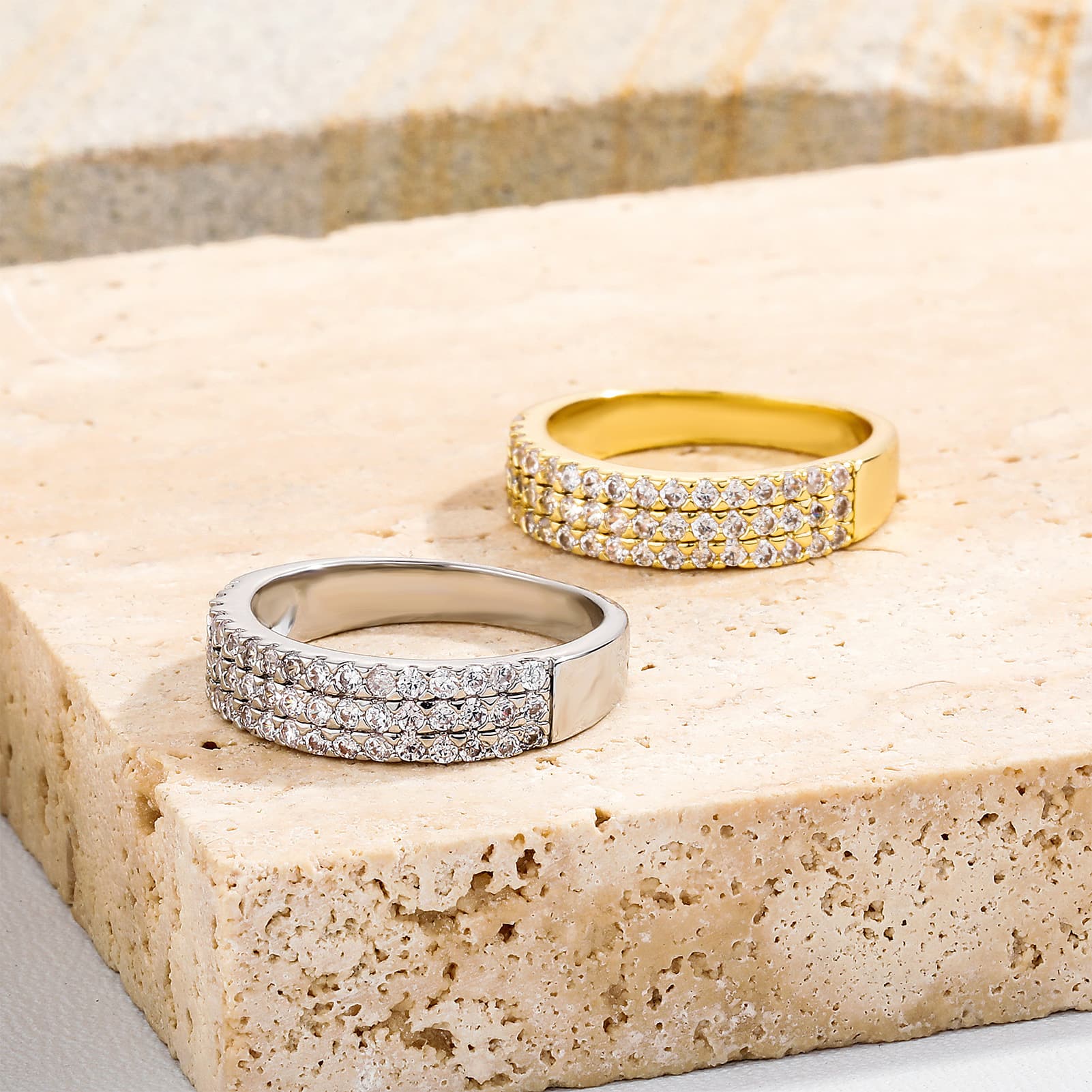 Summer INS Style Simple 3 Row Diamond Ring Ladies Trendy High End Hand Jewelry Couple Index Finger Ring