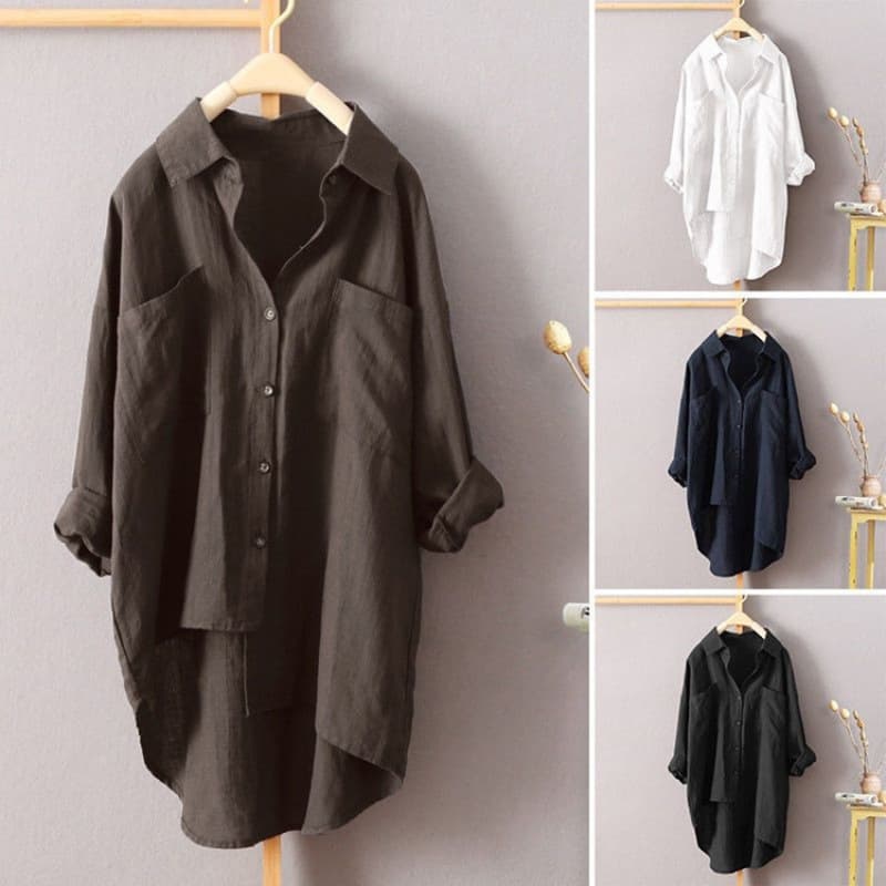 Women's Clothing Solid Color Shirt Spring And Summer All Match New Women's Cardigan Double Pocket Long Sleeved Temperament Top