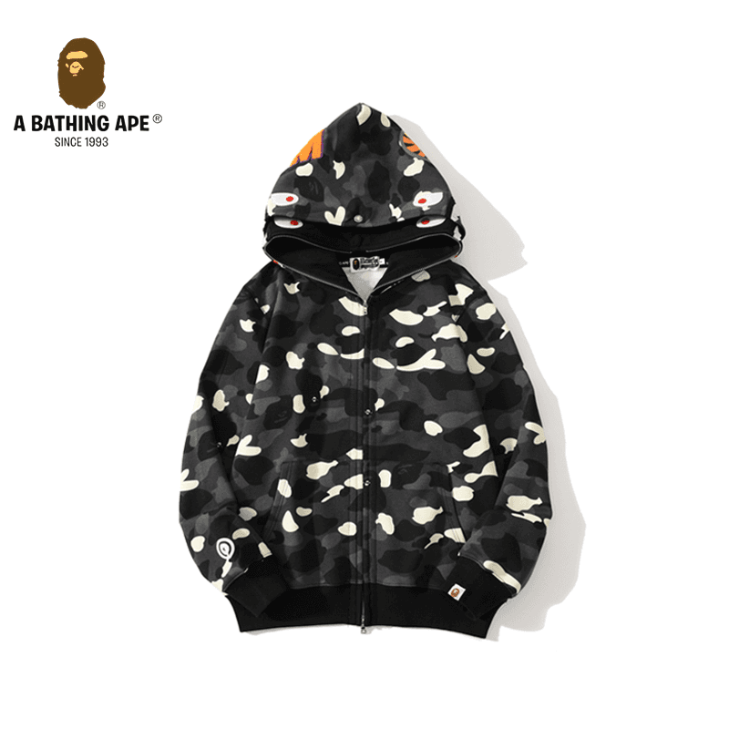 A BATHING APE ABC CAMO High Quality Pure Cotton Version Luminous Spots SHARK FULL ZIP HOODIE MENS AND WOMEN
