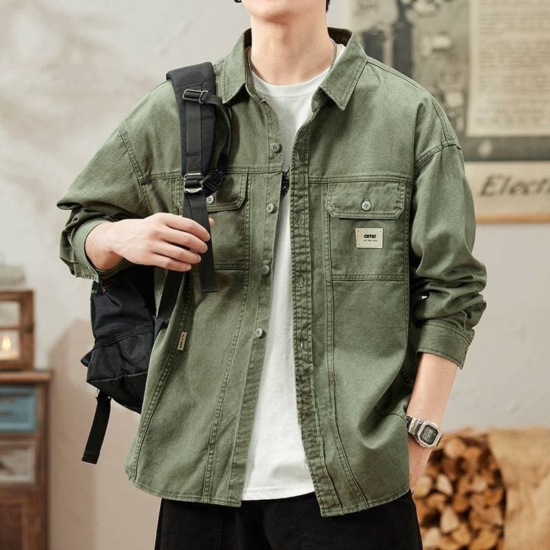 Men's Clothing Fashion Pure Cotton Denim Retro Shirt Jacket Shirt Loose Casual Tops Jacket