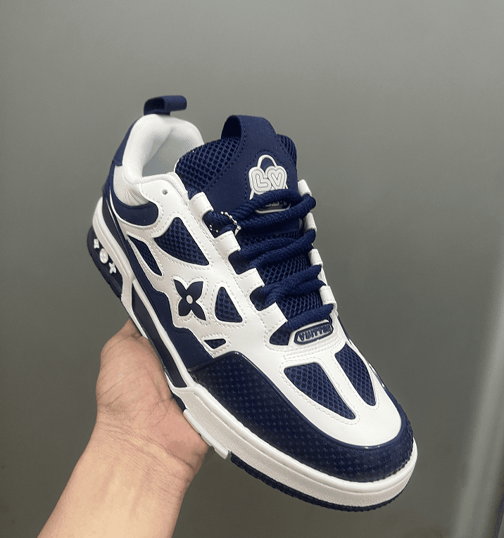 Chaussures de skate décontractées haut de gamme, tige en cuir de veau perforé, double laçage, languette rembourrée, semelle extérieure en caout