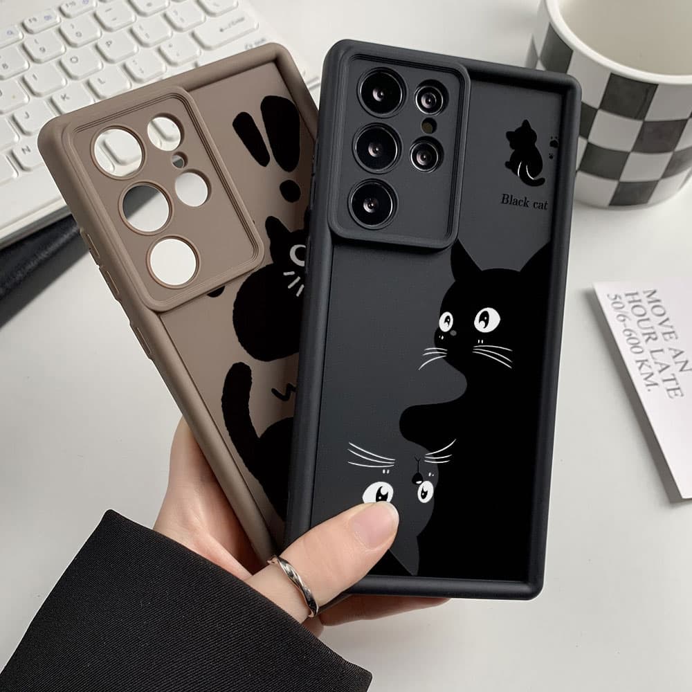 Silicone Case For Samsung A55 5G A16 S25 Ultra S24 FE S23 Plus S22 A54 A53 A35 A34 A33 A25 A15 A14 A13 A06 A05 A05s Cat Covers