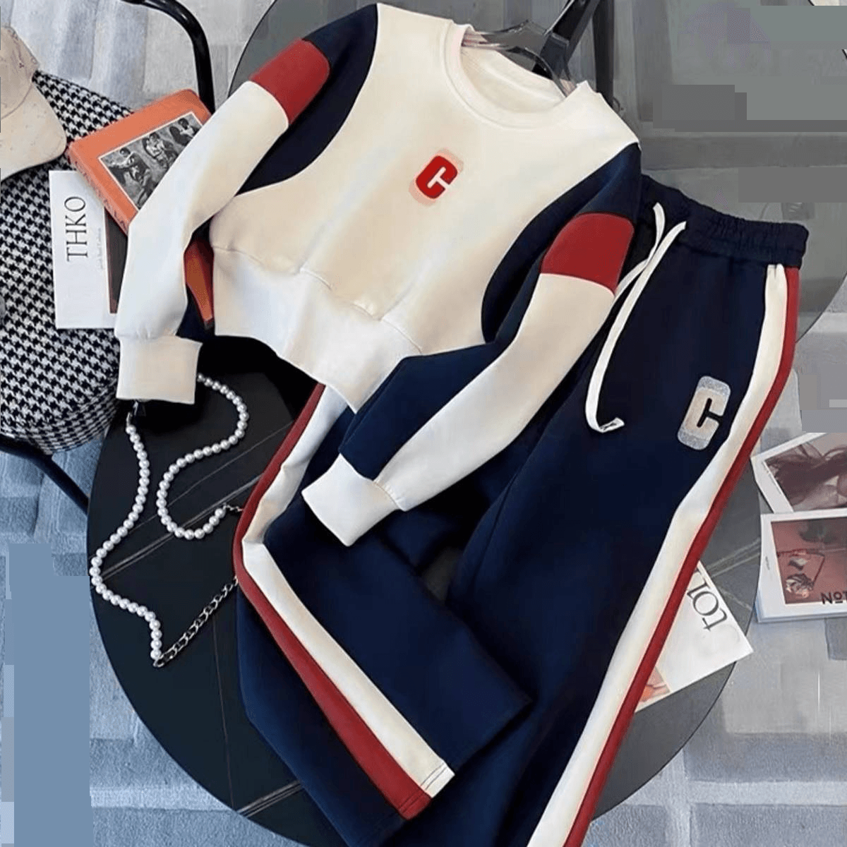 Women's Thick Fleece Design Fashionable Casual Sporty Autumn/Winter Street Style Wide-Leg Two-Piece Set