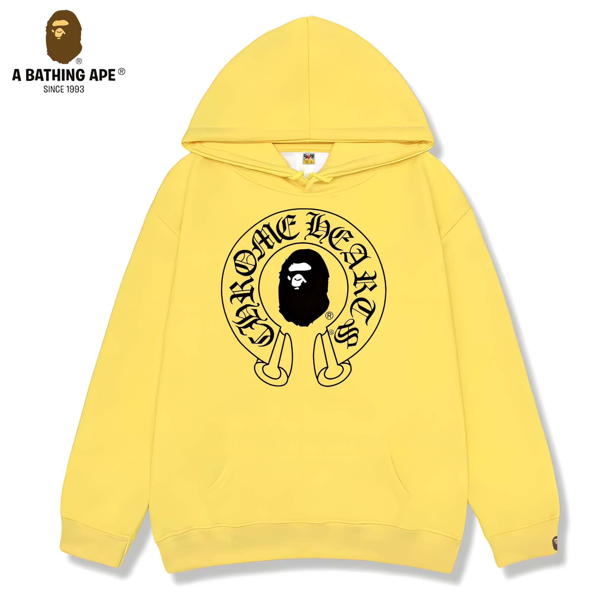Sweat à capuche unisexe avec motif tête de singe imprimé et logo créatif, style décontracté et tendance, de marque BAPE et Chrome Hearts