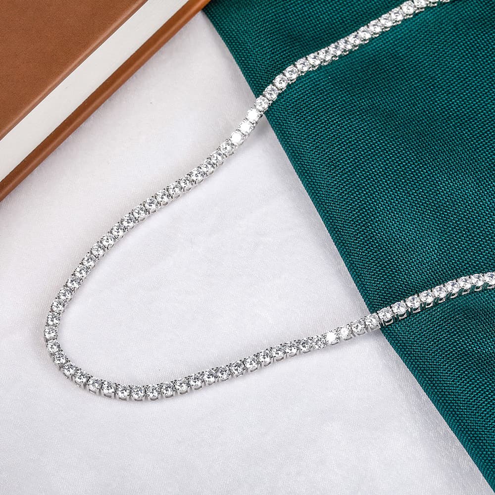 Fashion 2.5mm Moissanite Tennis For Women Men Sier Plated White Gold Diamond Necklace with GRA Hip Hop Choker Jewelry