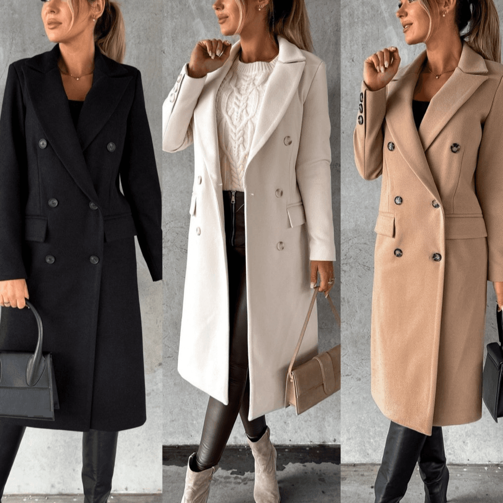 Women's Clothing Fashion Simple Long-Sleeved Double-Breasted Woolen Coat