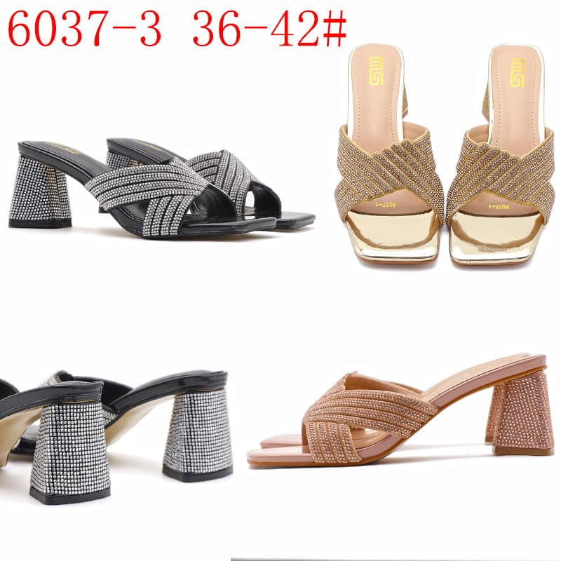 MS Women's Summer Sandals - Fashionable High Heel Open Toe Slippers With Rhinestones, Comfortable Wide Fit, Square Toe, Black/Gold/Pink​