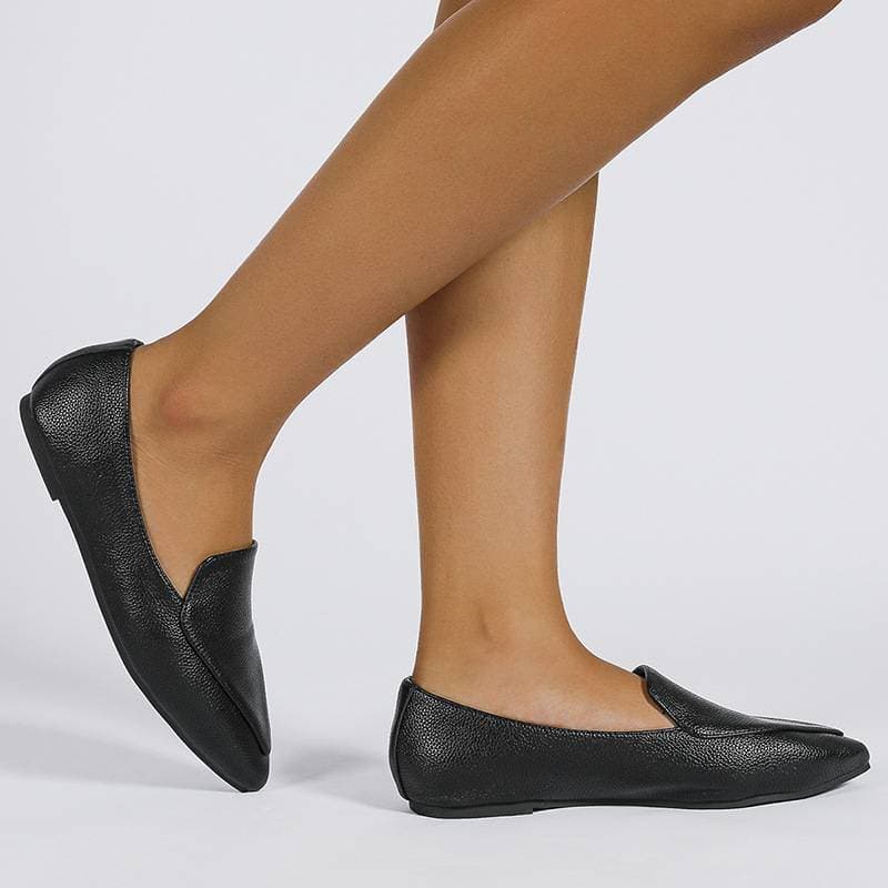 Women’s Shoes Versatile Soft Leather Shoes Simple Splicing Comfortable Pointed Toe Flat Bottom Lazy One-legged Loafers
