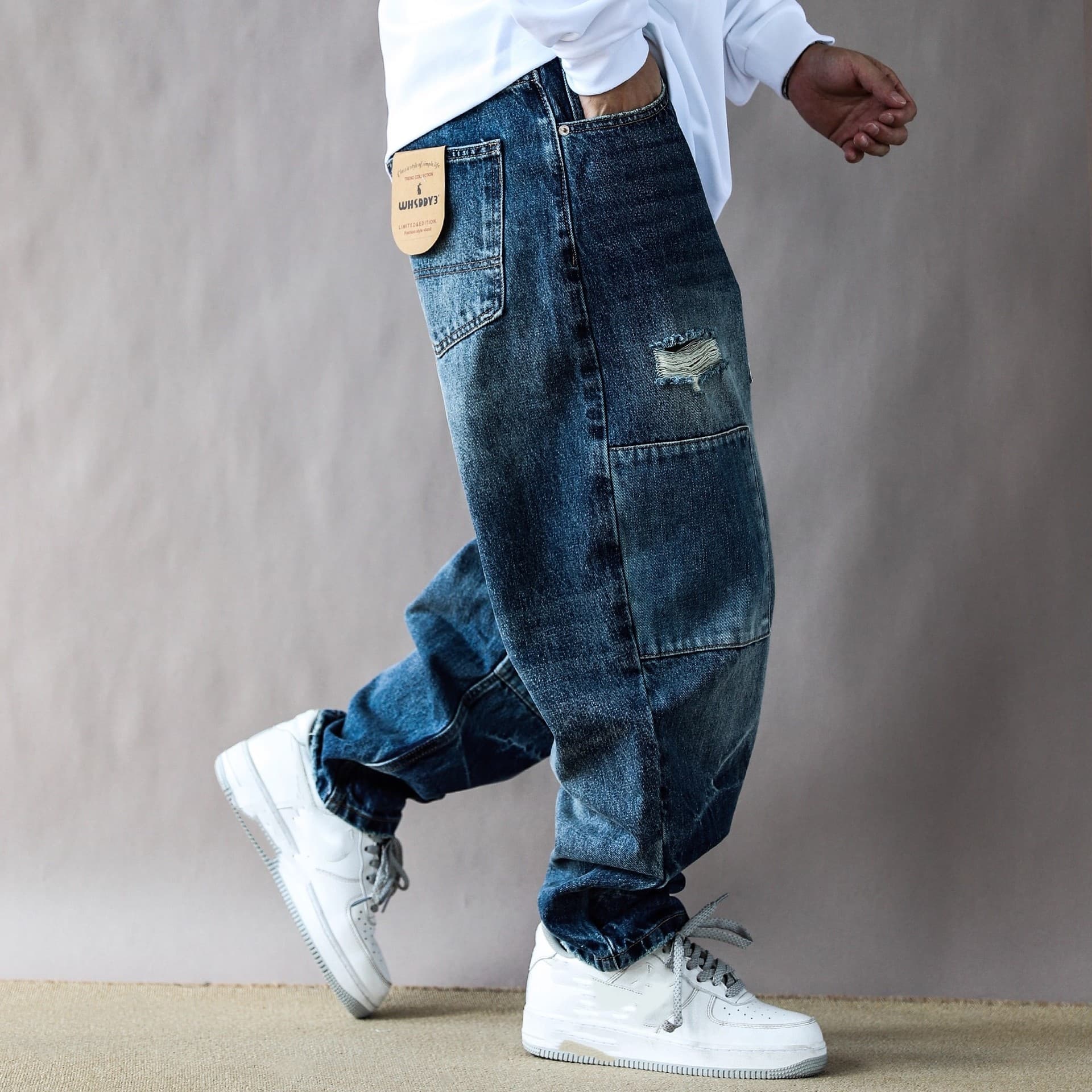 "Classic Straight-Leg Heavyweight Jeans For Men – Vintage Washed Denim (M-3XL, Blue)"