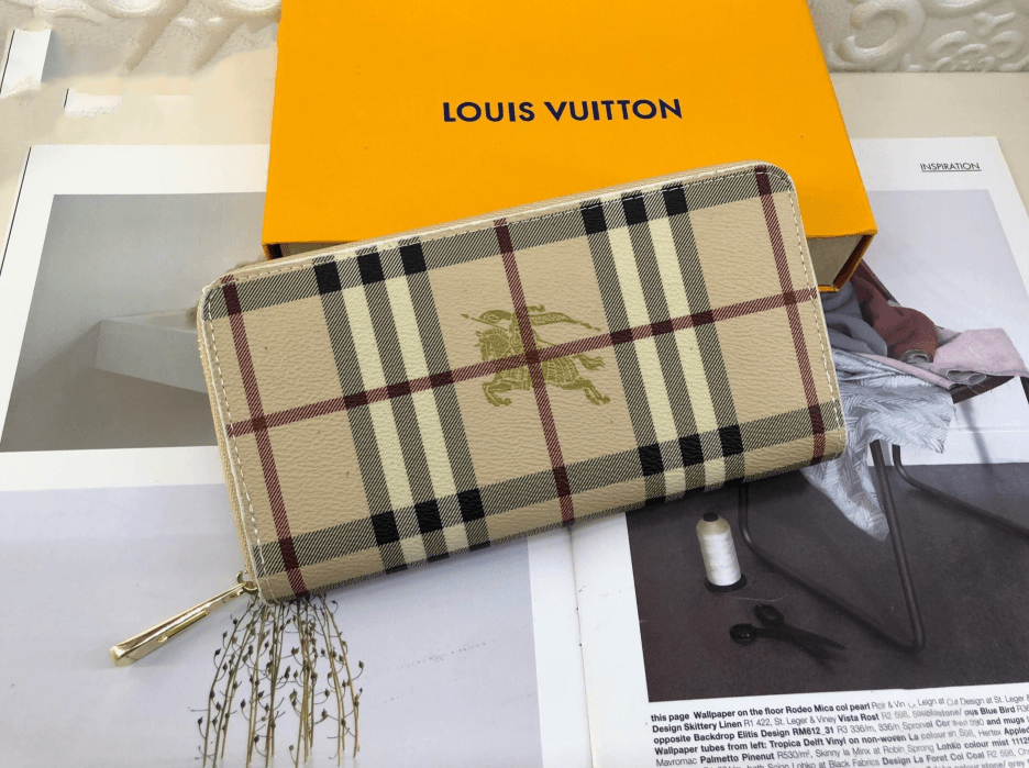 Collection à carreaux classiques - Portefeuille long zippé style rétro britannique - Sac à main pour femme, idéal au quotidien