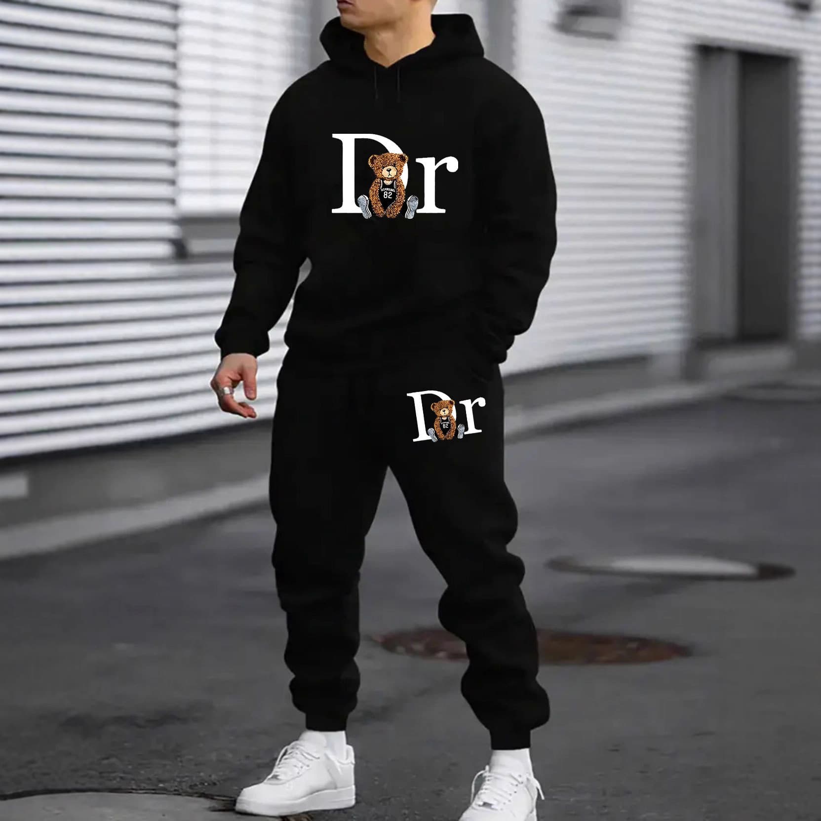 ​​Couple’s Teddy Bear Print Fleece Hoodie Set – Unisex Matching Pullover With Kangaroo Pocket, Oversized Fit (Black, Grey, Olive & More, S-XXXL)​​