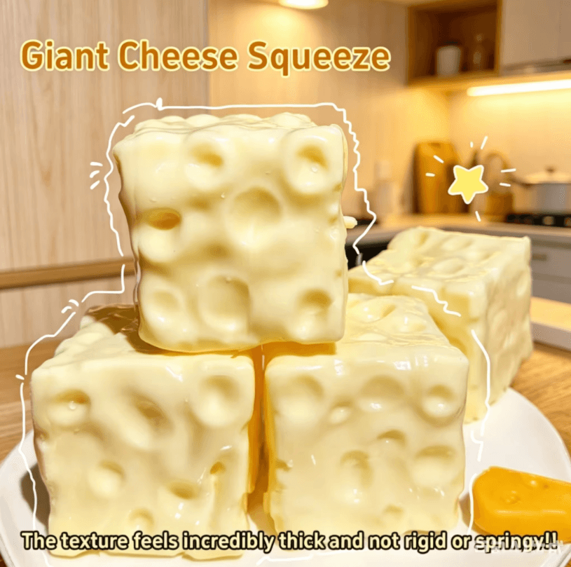 Extra Large Cheese Squish Toy Soft Stretchy Stress Relief Cube Sensory Fidget Toy For Anxiety Focus And Relaxation