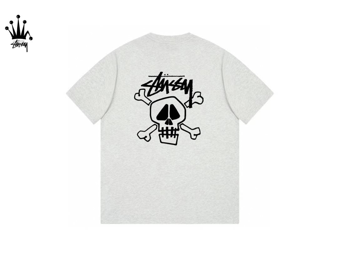 Stussy Back Skull Pattern Printed Pure Cotton Short Sleeved T-shirt