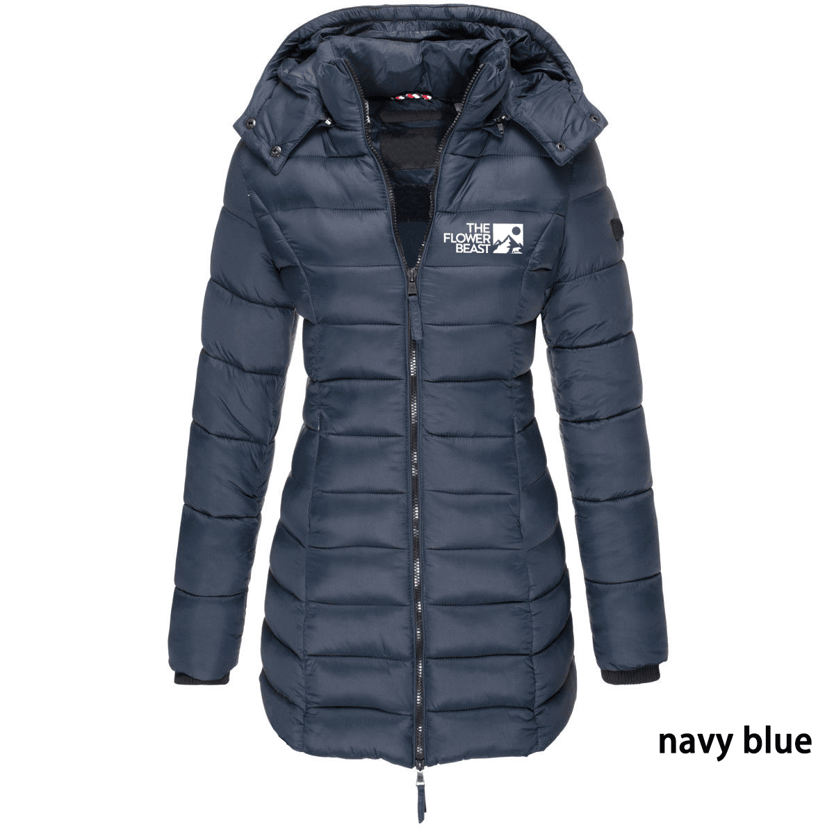 Veste d'hiver matelassée en coton pour femme, taille européenne, coupe ajustée, chaude, couleur unie, capuche, longueur mi-longue, imprimée - 2