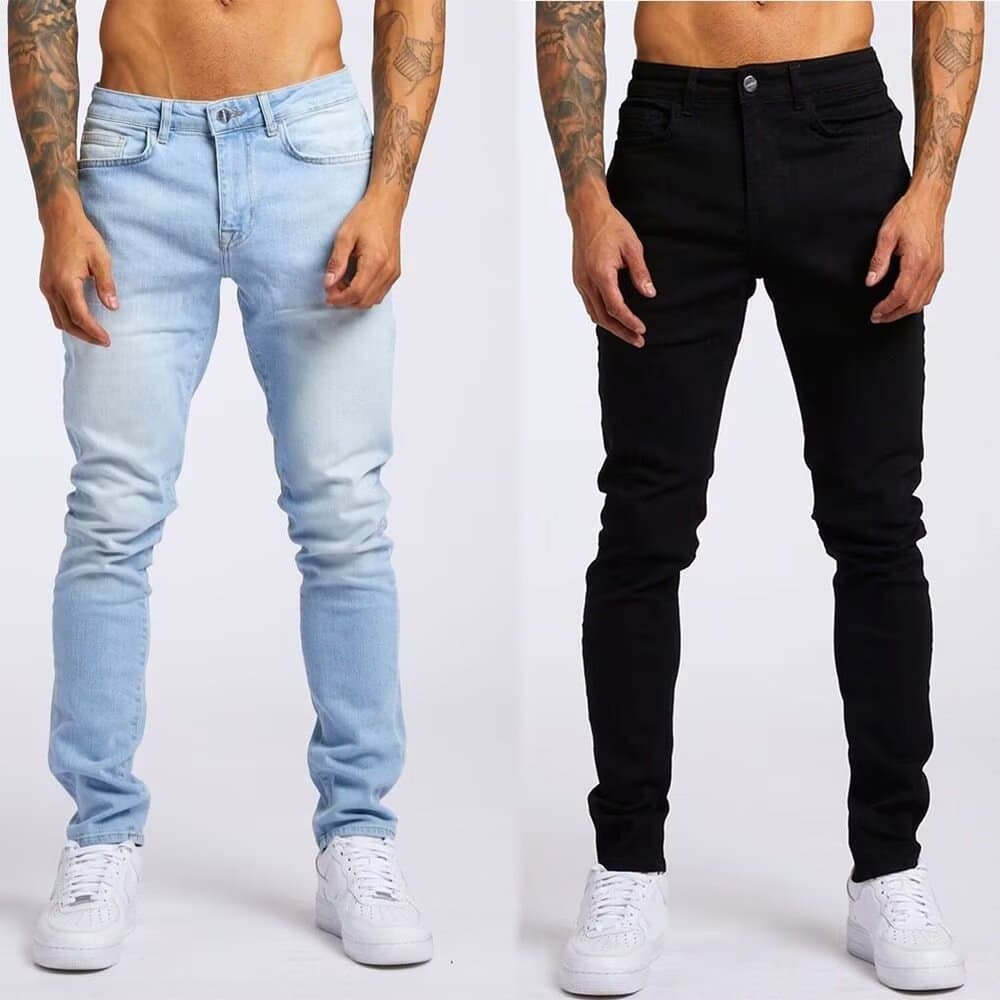 Men's Slim Fit High Waist Stretch Jeans - Retro Black Denim Pants For Casual & Streetwear​ Breathable & Durable
