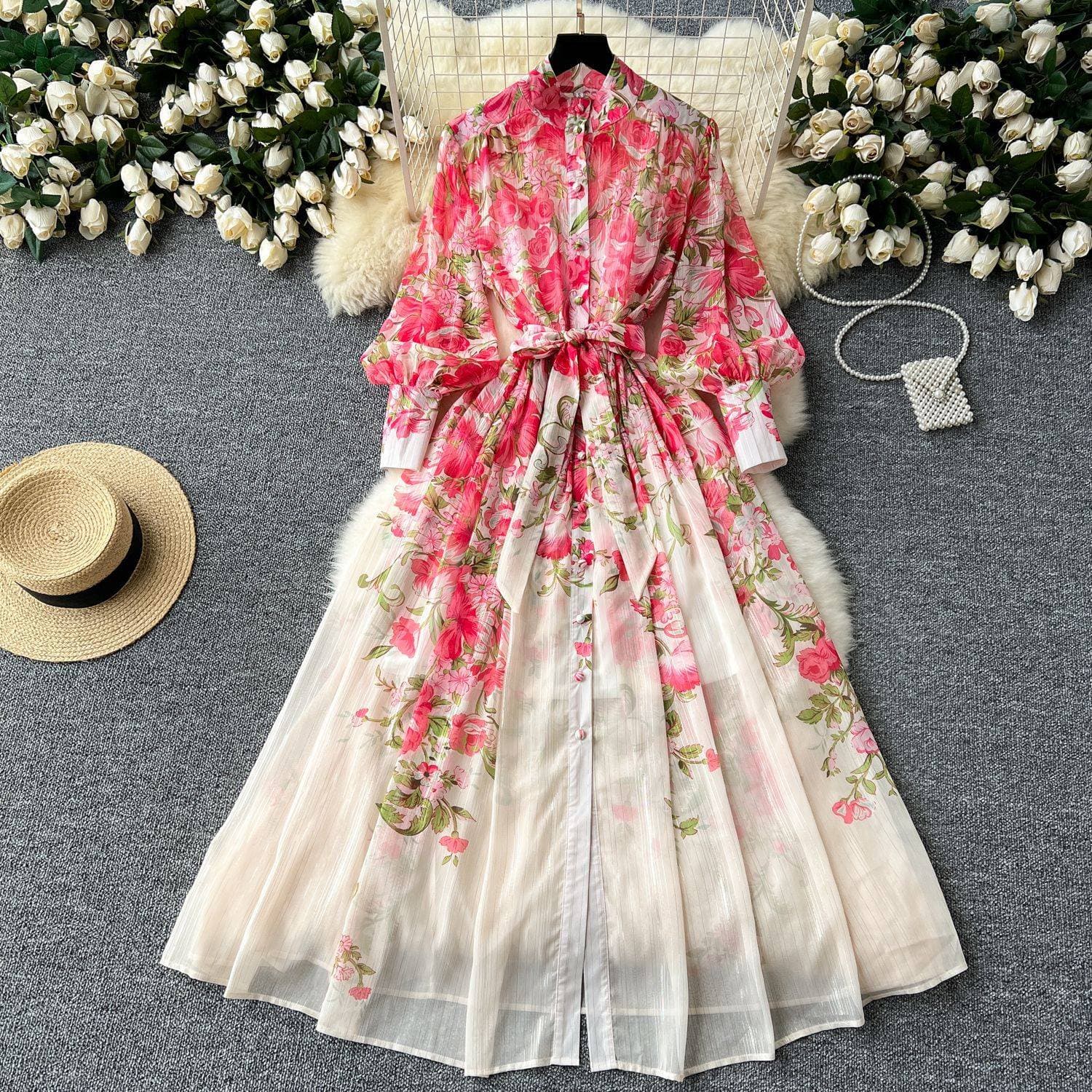 ​Elegant Floral Print Dress -Inspired Long Sleeve Wrap Dress (S-XXL, Chiffon, A-Line Silhouette)​