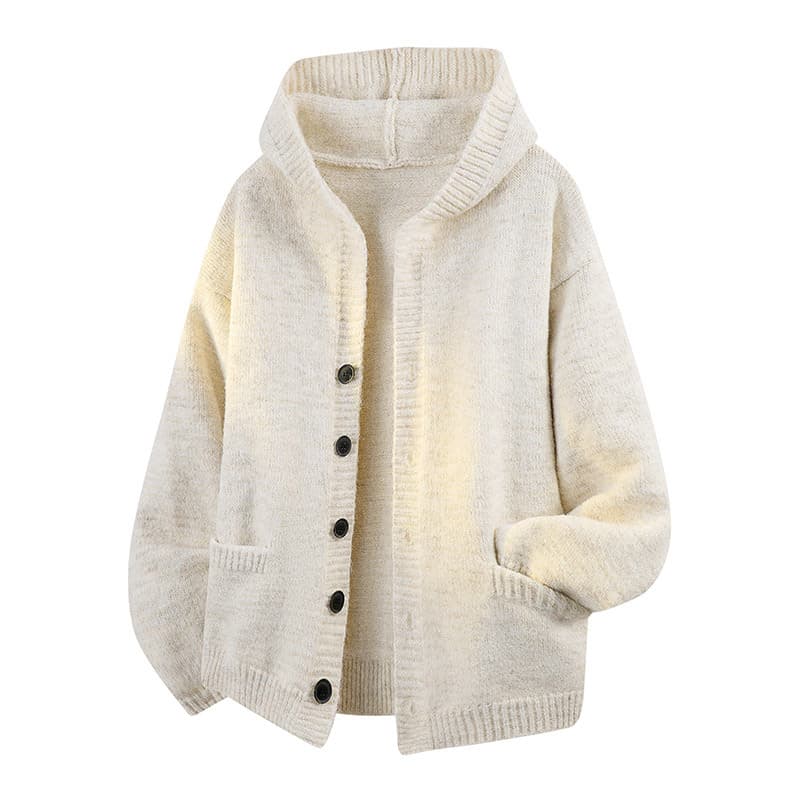 ​​"Oversized Retro Hooded Knit Cardigan – Korean-Style Casual Open-Front Sweater"​​