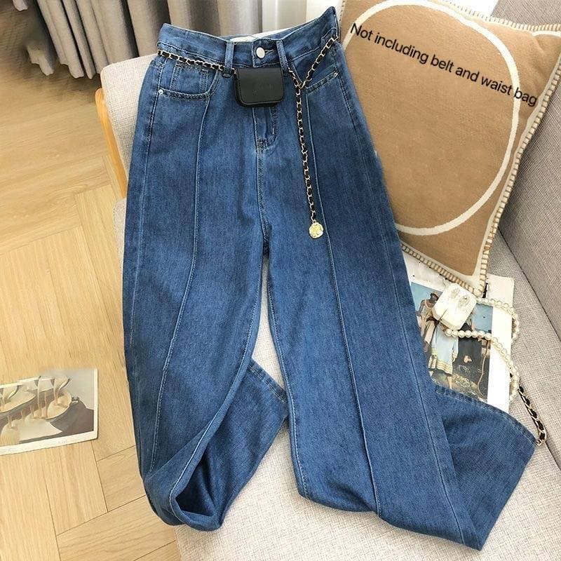 Women's Clothing Autumn New Blue Design Niche Jeans Women's High Waist Slim All Match Straight Wide Leg Pants