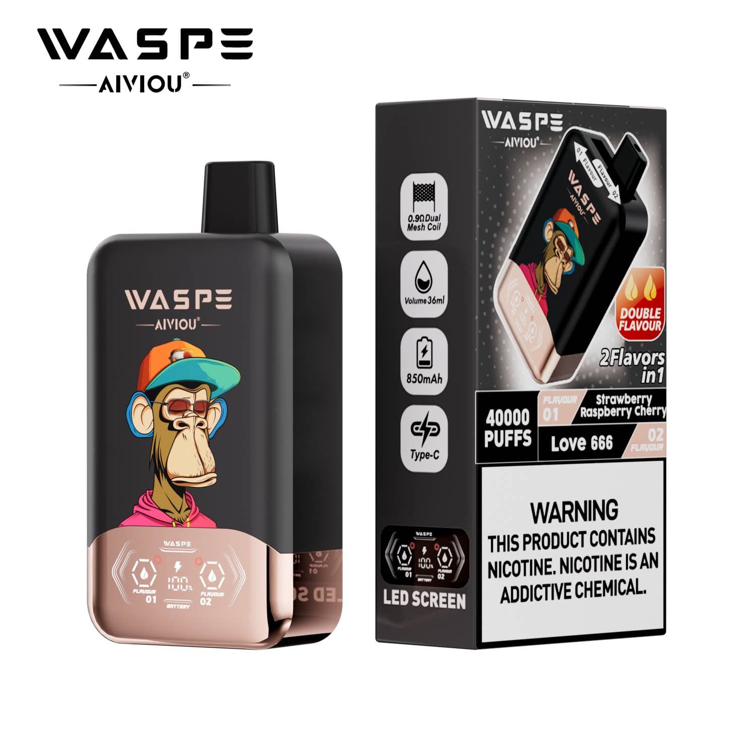 Waspe Double Saveur 40 000 bouffées 40k Entrepôt UE Cigarette électronique jetable 2 en 1 Boîte de bouffées Vapotage avec deux saveurs Double c