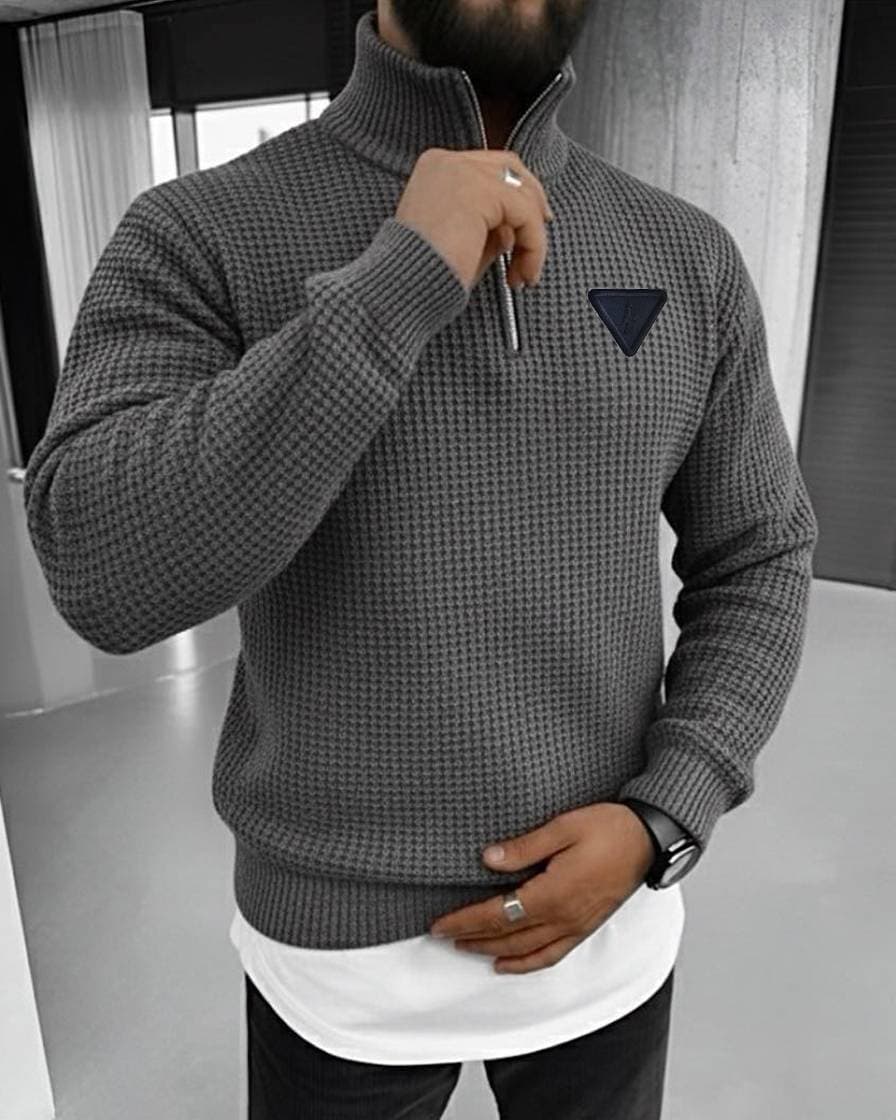 Haut rétro en maille à demi-zip avec badge lettre Paris - Collection automne/hiver pour homme