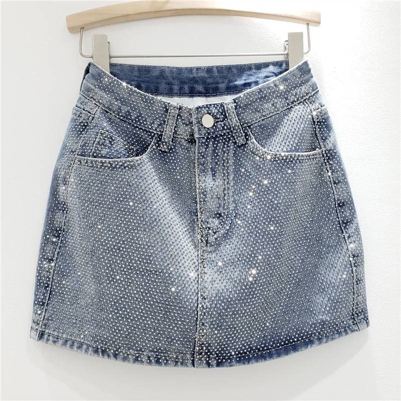 European Personalized Letter Print High Waist Denim Short Skirt Women Summer New Style Stylish A Line Half Length Hip Skirt Trend