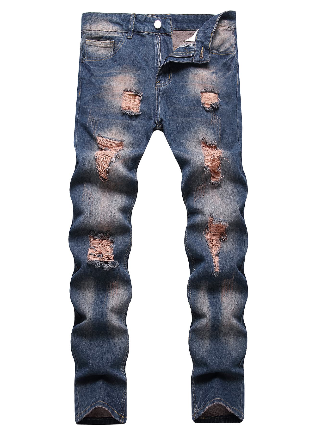 Men's High Quality Multi-Process Ripped Denim Men's Trousers