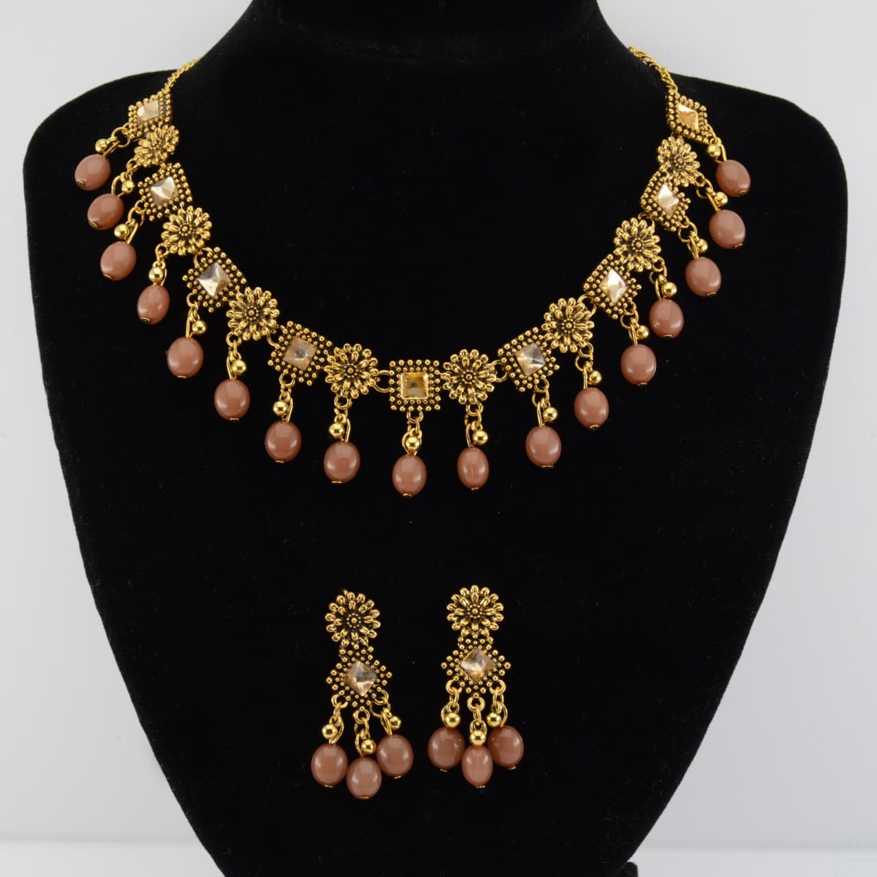 Jewelry & Accessories jewelry Retro oil drop metal rhinestones exaggerated fashion personality necklace earrings set