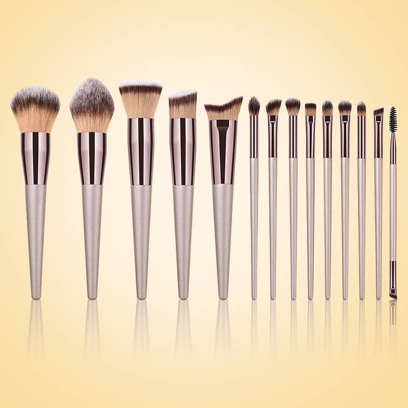 Makeup Brushes & Tools 10/14pcs/set Champagne Makeup Brush Set – Professional Wooden Handle Cosmetics Tools (Luxury & Complete)​