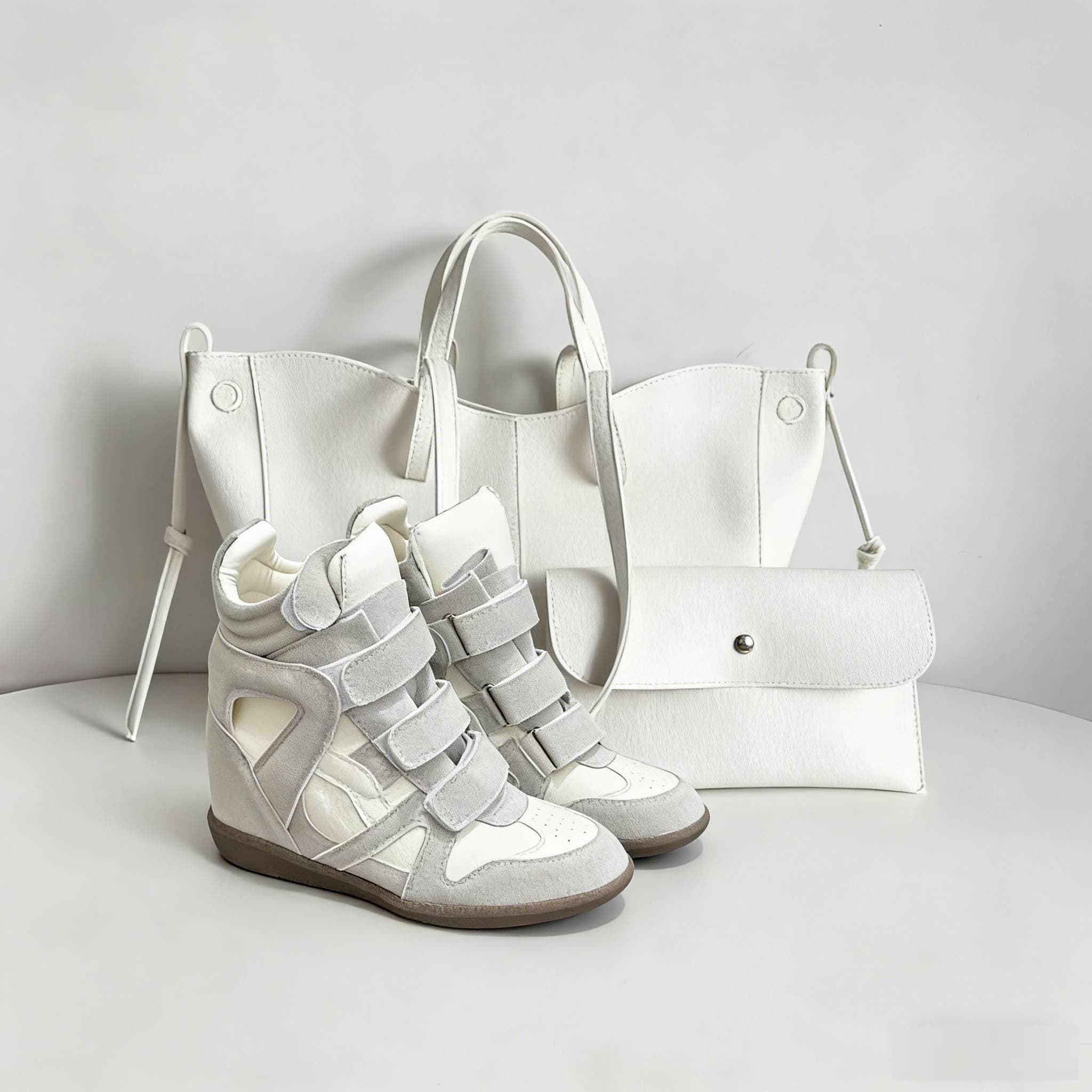 Women's Tote Bag & Platform Sneakers Set – Large Capacity Work Bag With Hidden Wedge Shoes (Casual Chic Combo)​