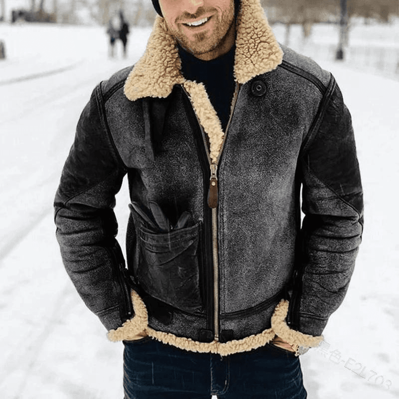 Men's Clothing Men's coat Winter warm fur one-piece jacket with thick lapel contrast coat
