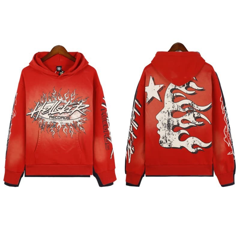 Sweat à capuche décontracté Hellstar délavé et usé avec impression de tête de Heavy Industry