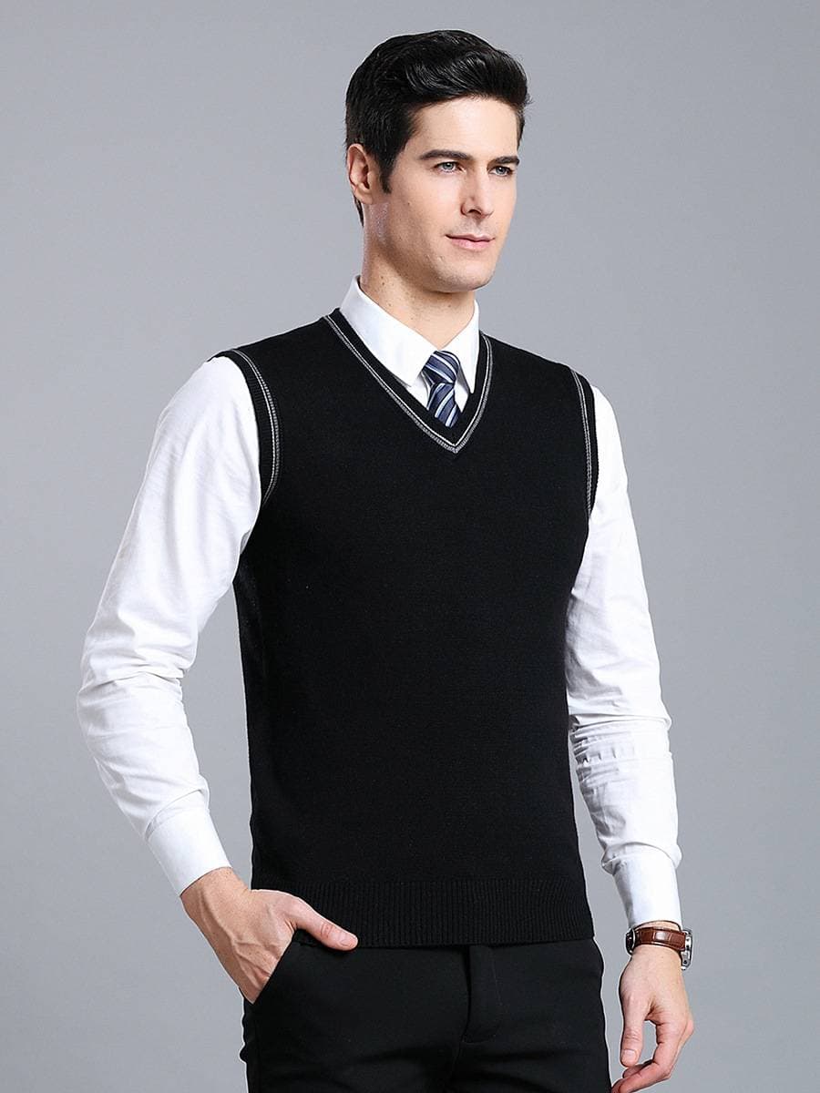 Men's Clothing Thin Wool Sweater Vest Men's V-neck Wool Waistcoat Men's Solid Color Business Wool Base Pullover Vest