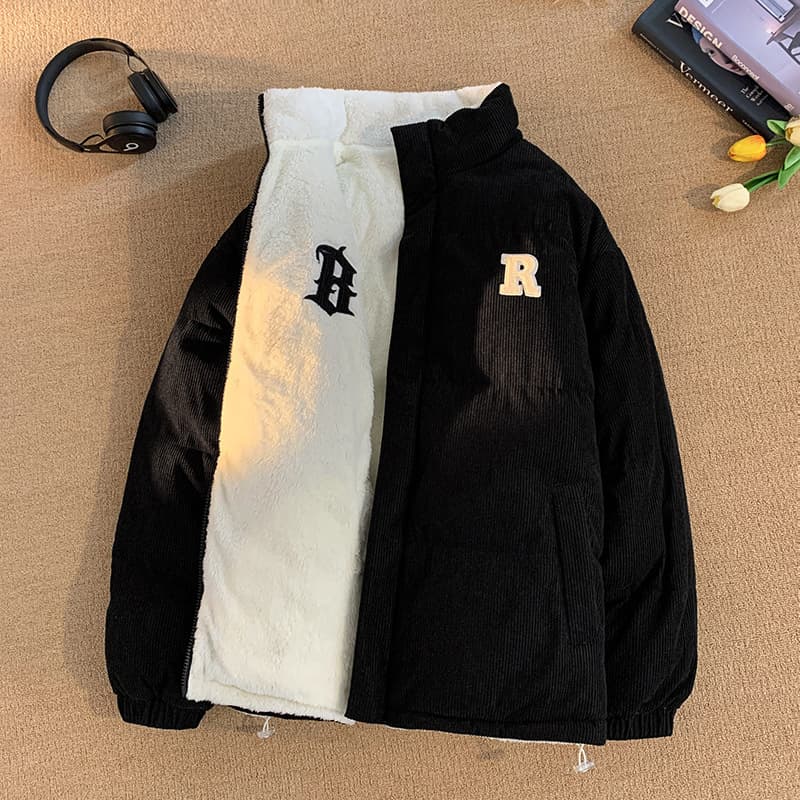 Reversible Fleece-Lined Corduroy Jacket – Unisex Winter Coat With Double-Side Design (Black/Klein Blue/Pink, S-3XL)
